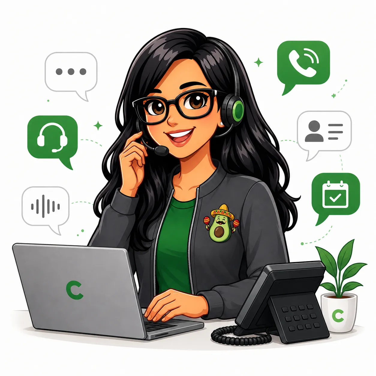 Sofia answering calls and managing client communication inside Conecta
