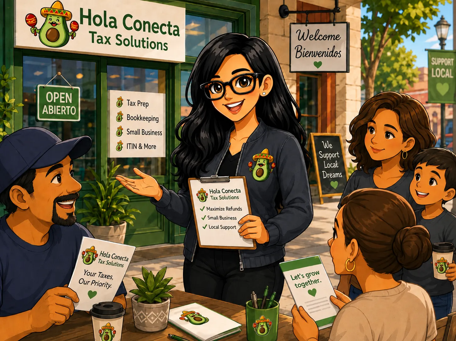 Sofia representing Conecta in a bilingual local tax office community